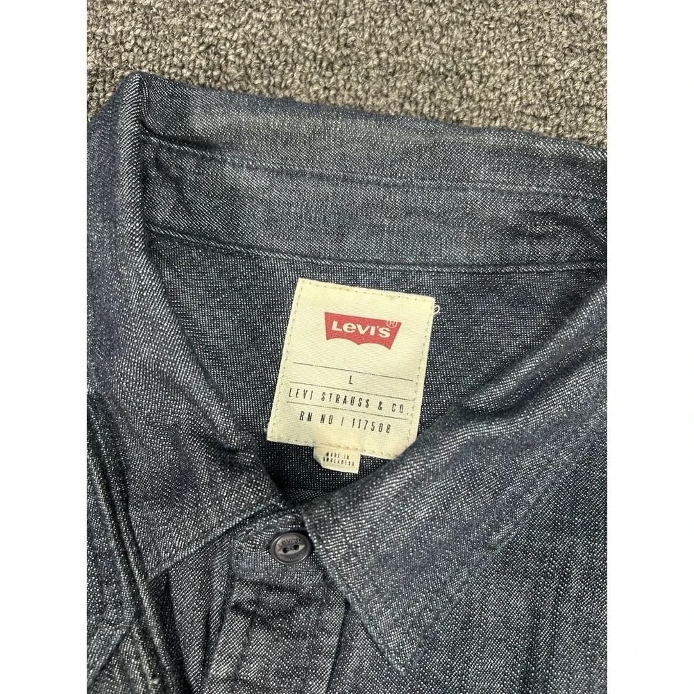 Levi's Denim Shirt Men's Large Dark Blue Denim Button Up‎ Western Pocket L/S
